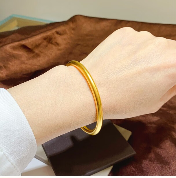 老凤凰同款古法金手镯莲花黄金镯子新磨砂闭口实心镯子女999足金妈妈