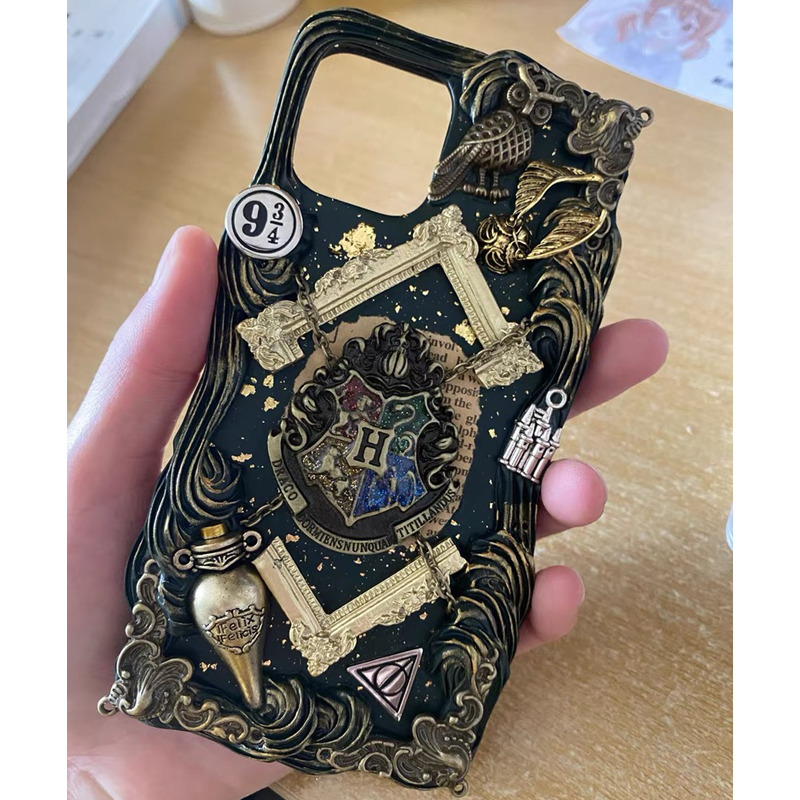 哈利波特奶油胶手机壳 哈利波特四大学院奶油胶手机壳手作适用苹果
