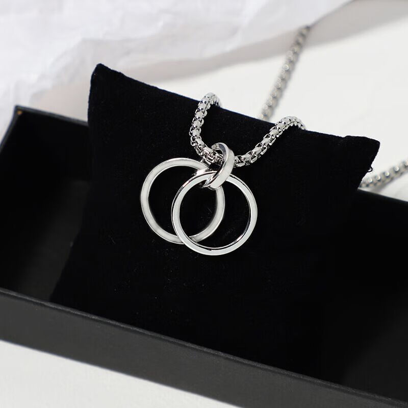 tnt时代少年团刘耀文同款双环戒指圈项链潮流简约钛钢刻字吊坠潮戒指