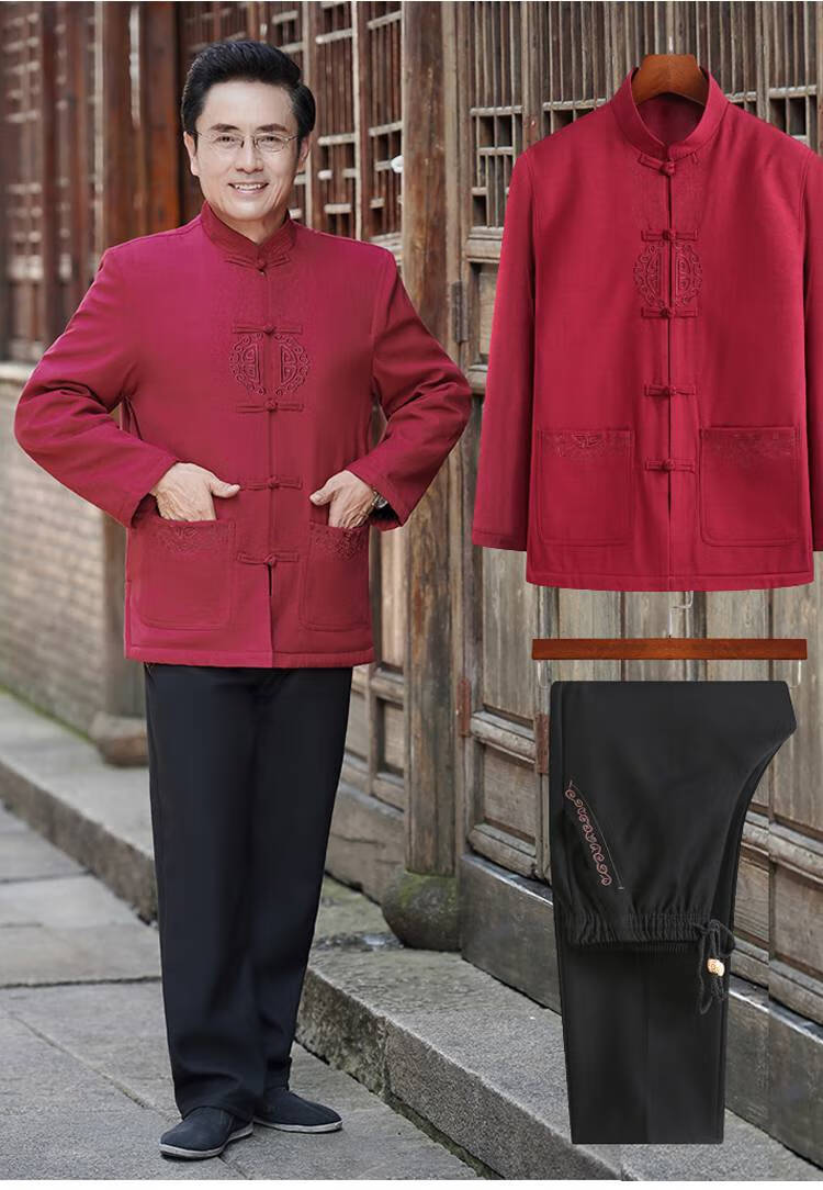 啄木鸟秋装唐装男中老年人套装长袖60岁生日老人衣服爷爷中山装男士
