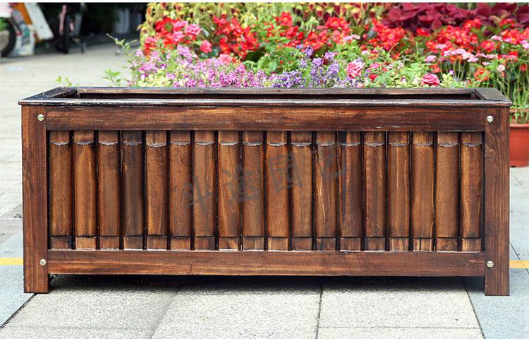 斗途园艺户外防腐木花箱庭院种植箱长方形大花槽碳化木花盆室外阳台