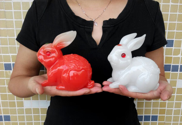 玉兔生肖兔子创意饰品结婚礼品小白兔白玉兔子 无底座小号仿白玉兔子