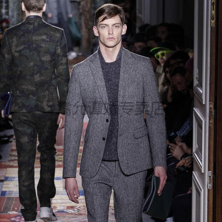 休闲西装套装男nickwooster美式休闲复古深灰条纹羊毛西装胖子西服