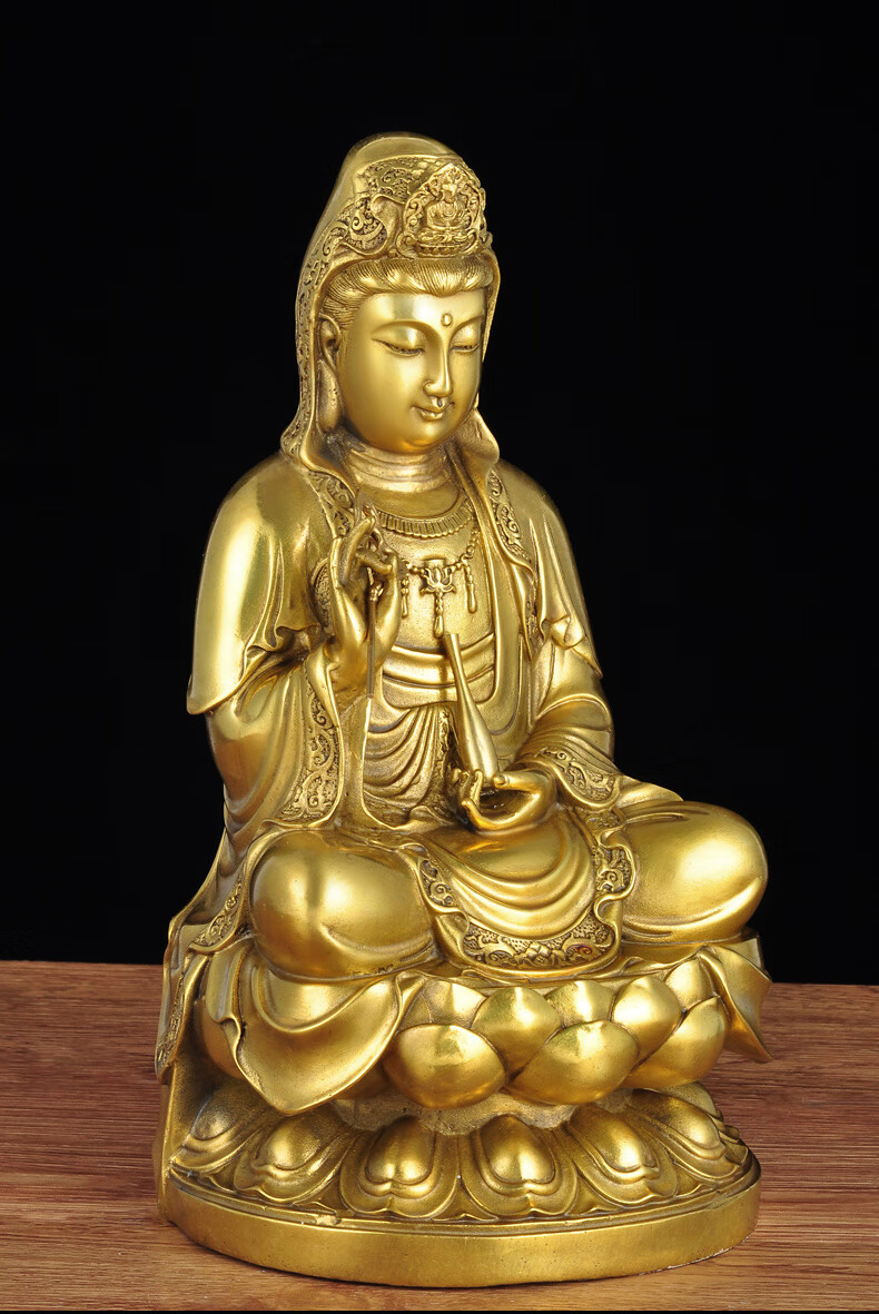 莲善堂黄铜莲花观音坐像佛像摆件供奉家用观世音菩萨佛堂寺庙供奉工艺