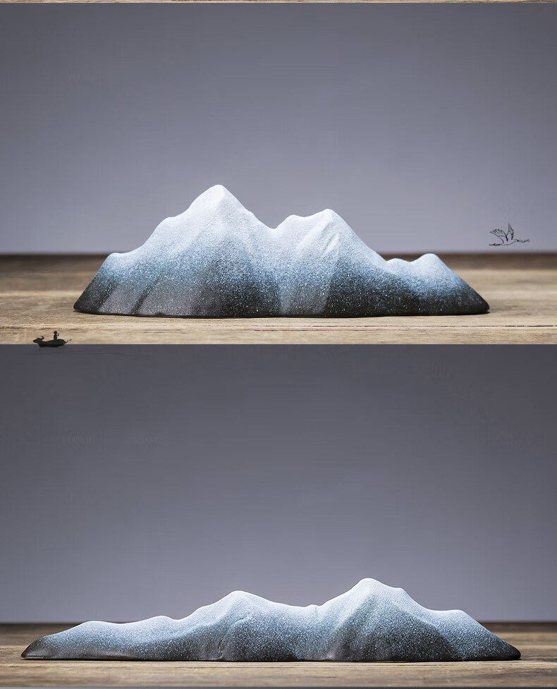 骄意轻奢枯山水禅意雪山摆件客厅陶瓷假山子沙盘微景观山峦9abc款三