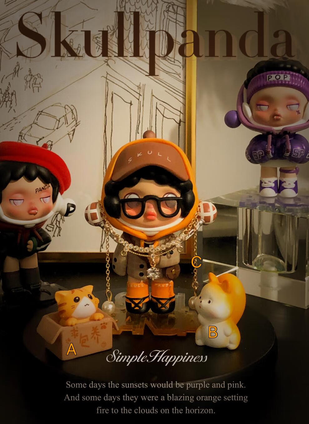 泡泡玛特skullpanda公仔摆件潮玩手熊猫热潮sp场景道具盲盒收纳展示盒