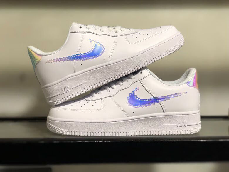 空军一号 1白蓝粉热感应变色龙泫雅四钩af1彩虹像素板鞋 彩虹像素
