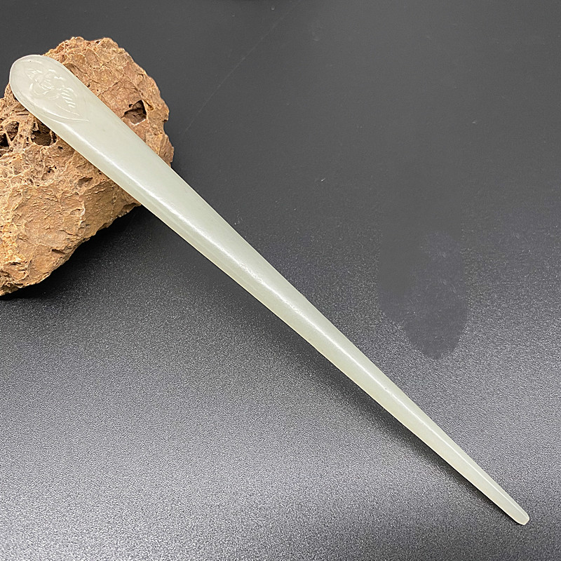 情人节和田玉青白玉扁圆发簪发饰花雕簪头古风汉服头饰佩戴玉簪子盘头