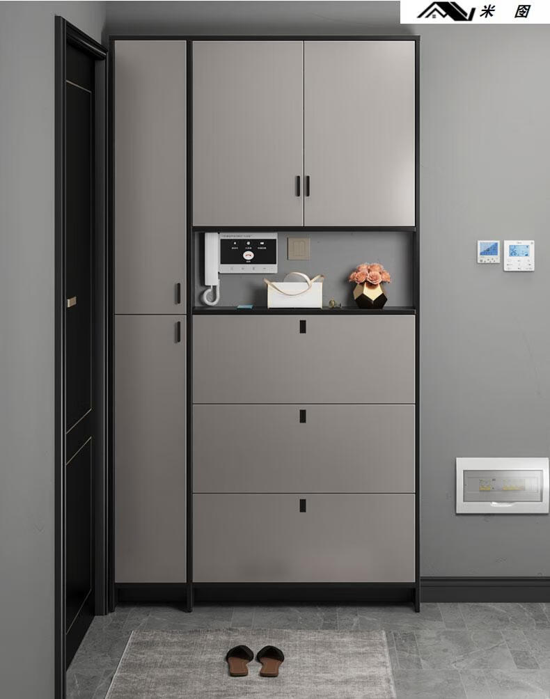 钢骑士鞋柜15cm一体靠墙到顶家用门口实木高柜入户现代简约玄关柜窄06