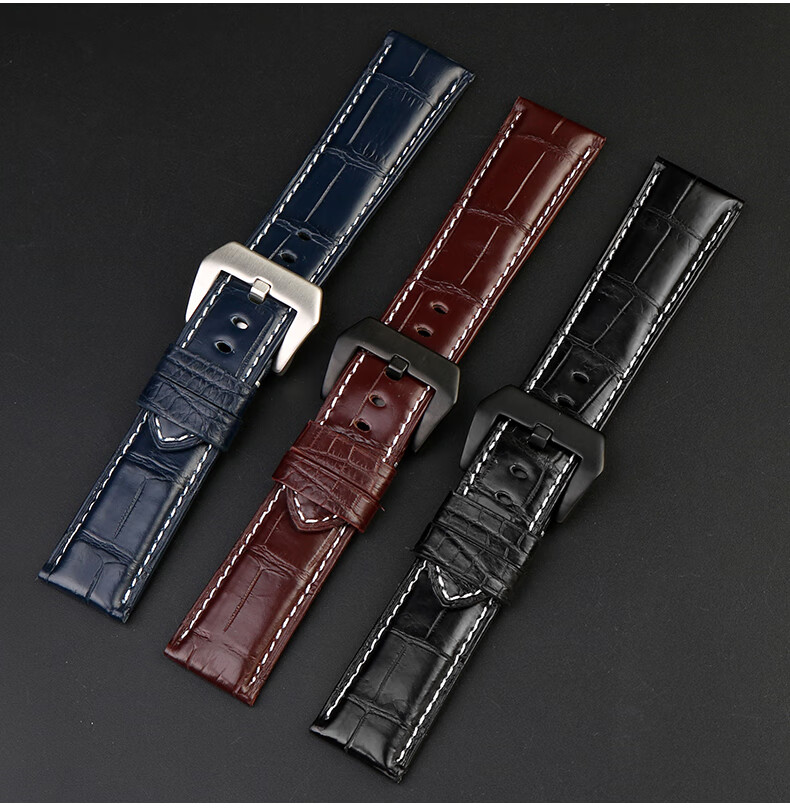 适用沛纳海鳄鱼皮真皮表带男panerai1950系列pam 22 24mm 棕色 无扣
