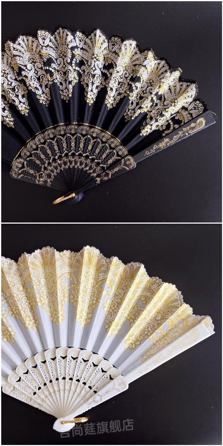 扇子古风复古宫廷风lolita手作烫金折扇华丽欧式洛丽塔茶话会漫展道具