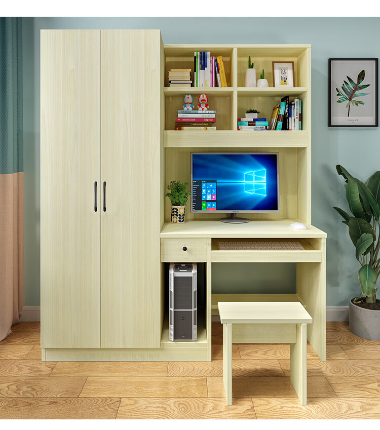 森德尼电脑桌带衣柜书桌连体柜一体小户型家用写字桌多功能书架书柜18