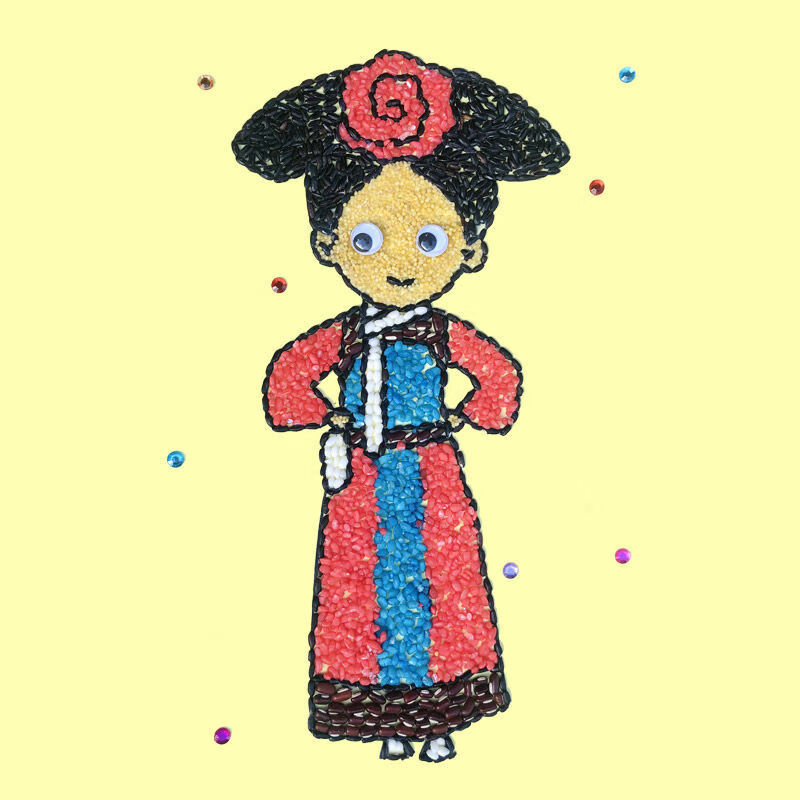 民族团结手工作品 儿童手工制作五谷杂粮豆子粘贴材料包种子画幼儿