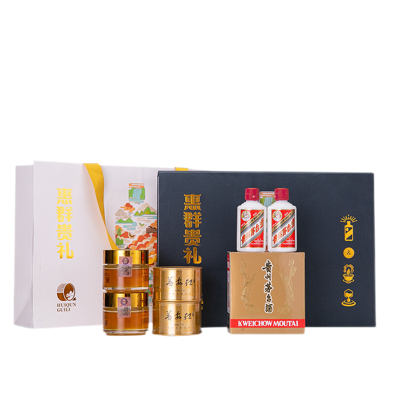 贵州茅台酒惠群贵礼酱香型白酒53度茅台飞天小酒礼盒装酒50ml2瓶茶叶