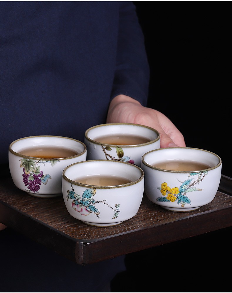 仿古汝窑开片可养小茶杯单杯主人茶杯陶瓷景德镇纯手工手绘品茗杯