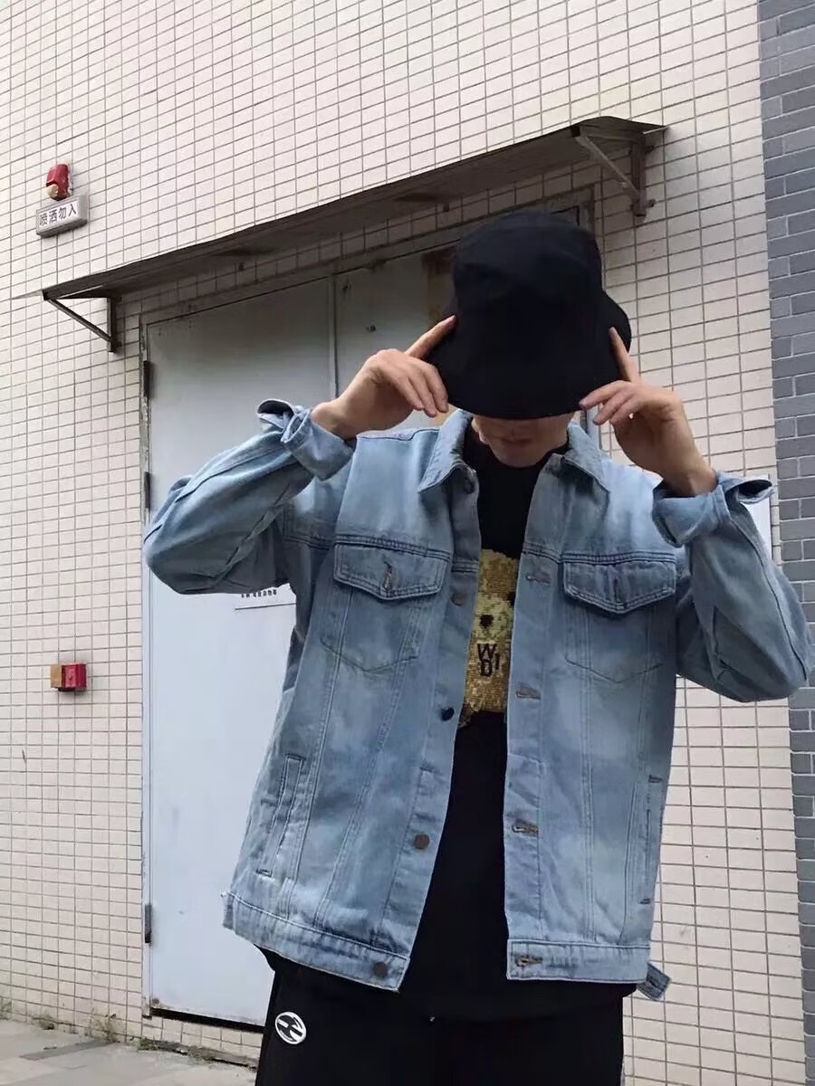 palm20ss春秋字母印花牛仔夹克男女情侣装angels宽松外套棕榈天使 蓝