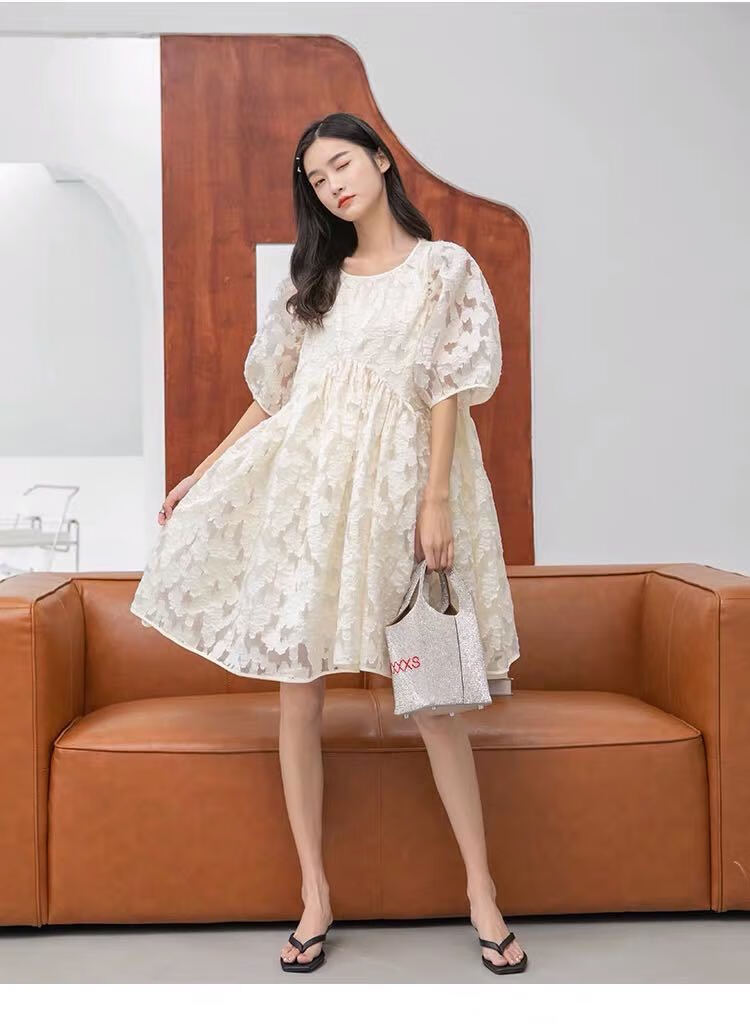 韩版仙女风蕾丝泡泡袖连衣裙2020新款洋气减龄娃娃裙子短款公主裙 主