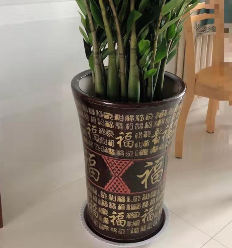 新款古典中国风陶瓷花盆特大号福字发财树金钱树室内客厅绿植棕色金腰