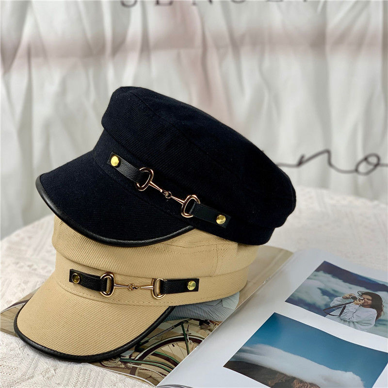 贝雷帽新款八角帽子女春秋英伦时尚法国海军帽贝雷帽韩版百搭平顶海军