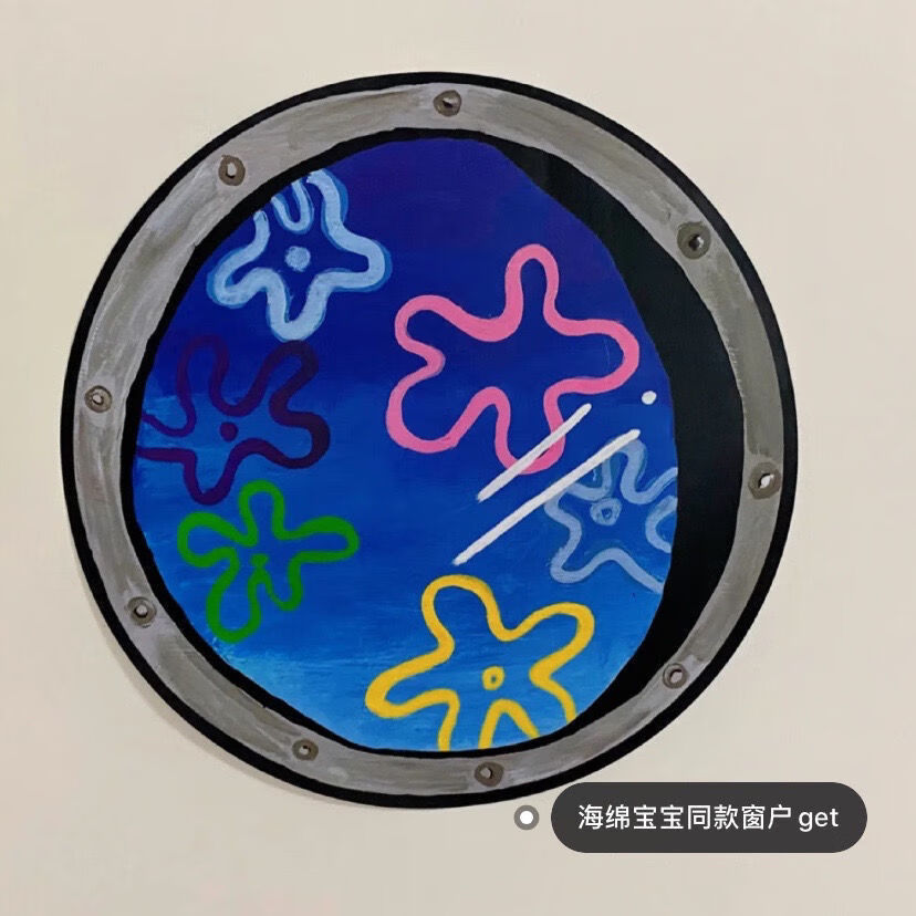 海绵宝宝的窗户贴纸墙贴装饰防水自粘ins比奇堡舷窗材料包菠萝屋海绵
