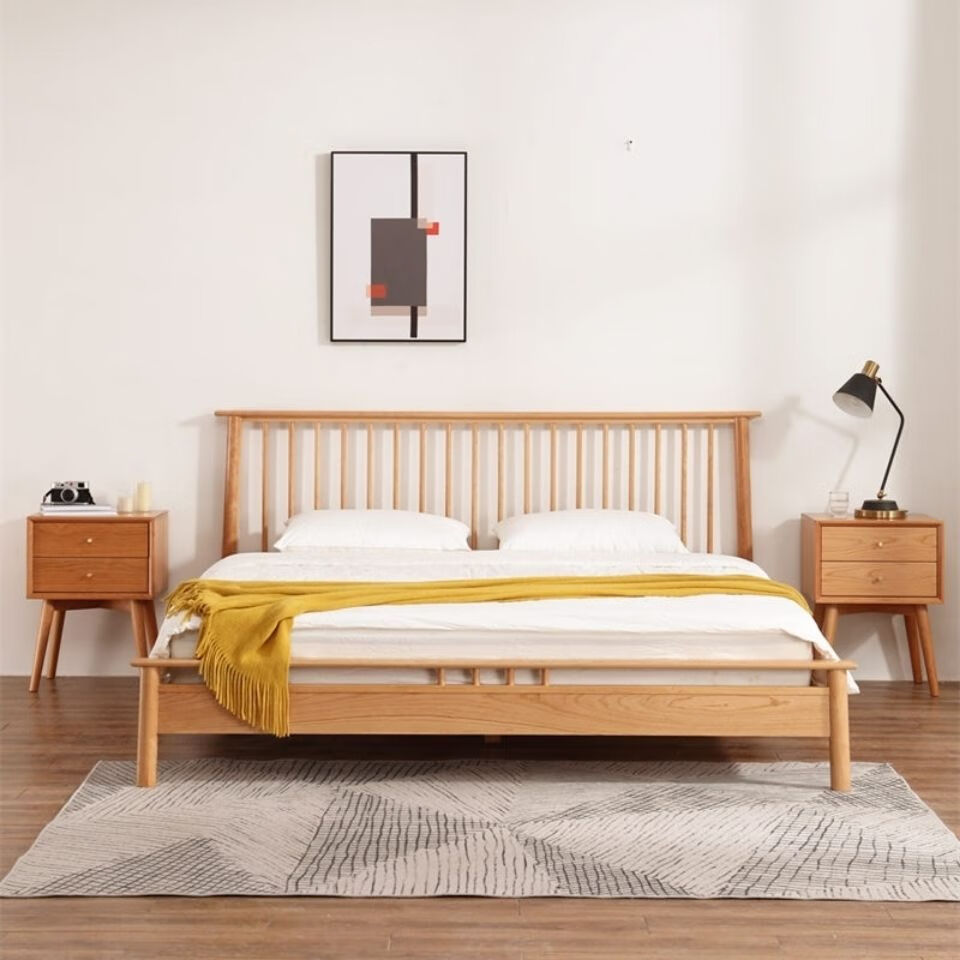 5日式白橡木原木色云端北欧家具 北欧实木床现代简约樱桃木1.8米1.