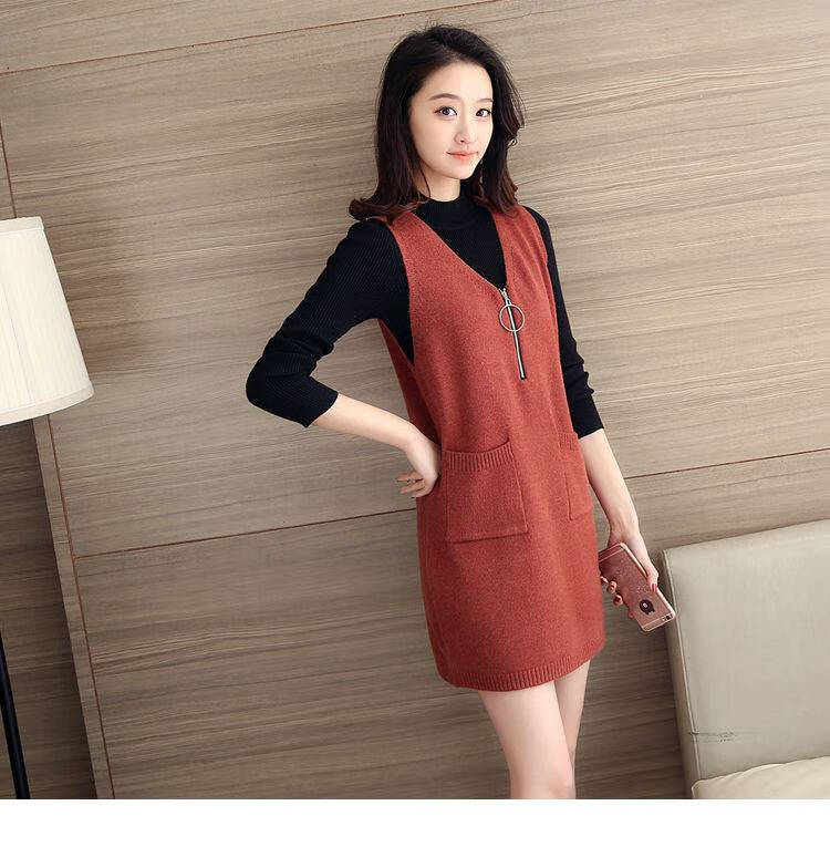 浪莎连衣裙马甲女韩版针织背心裙中长款马夹外穿背带裙女春秋冬季女士
