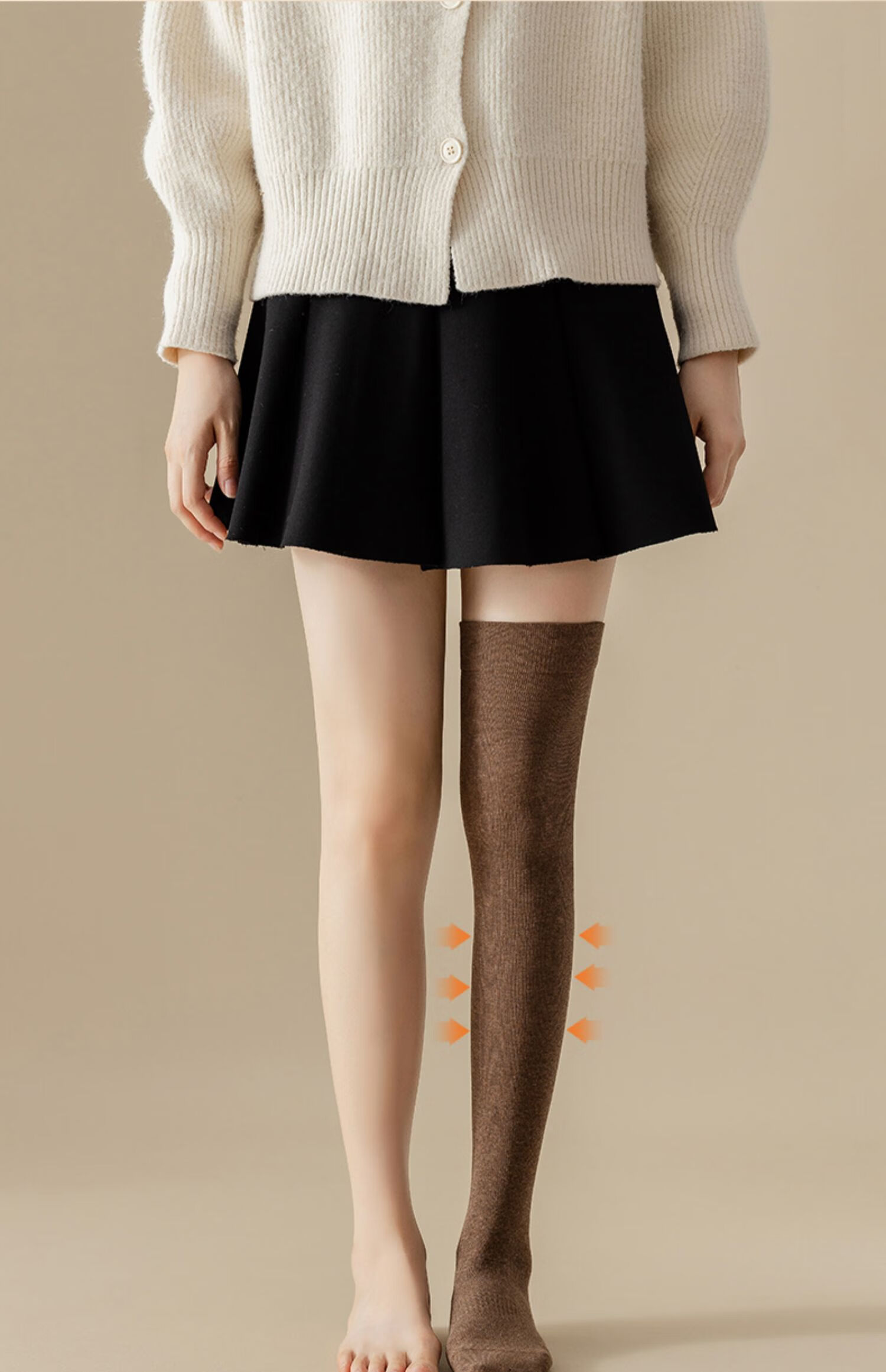 莫代尔两双装长筒袜子女士压力过膝袜秋冬保暖微压袜无骨棉袜黑色jk