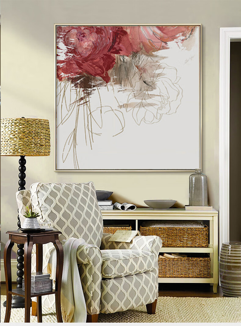 轻奢高端纯手绘l抽象油画法式装饰画美式客厅玄关挂画花卉高端现代