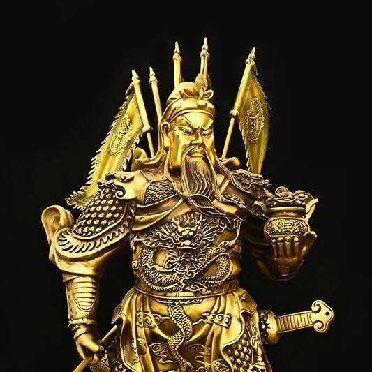 木卫 关公摆件纯铜九龙托宝关公背插五旗武财神客厅办公室供养开业