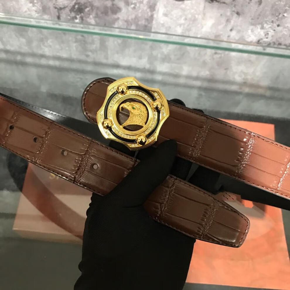 老鹰头 实心纯铜扣头 皮带 腰带 鳄鱼纹 牛皮 潮男 黑色 平滑扣 黑皮