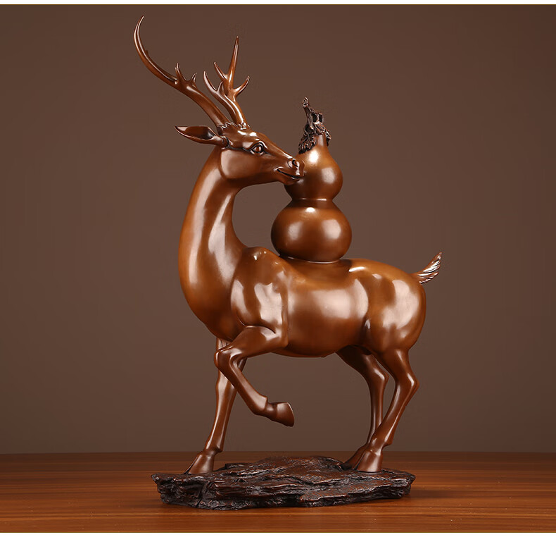 德祥缘紫铜鹿摆件纯铜梅花鹿葫芦工艺品家居装饰品新居乔迁开业礼品