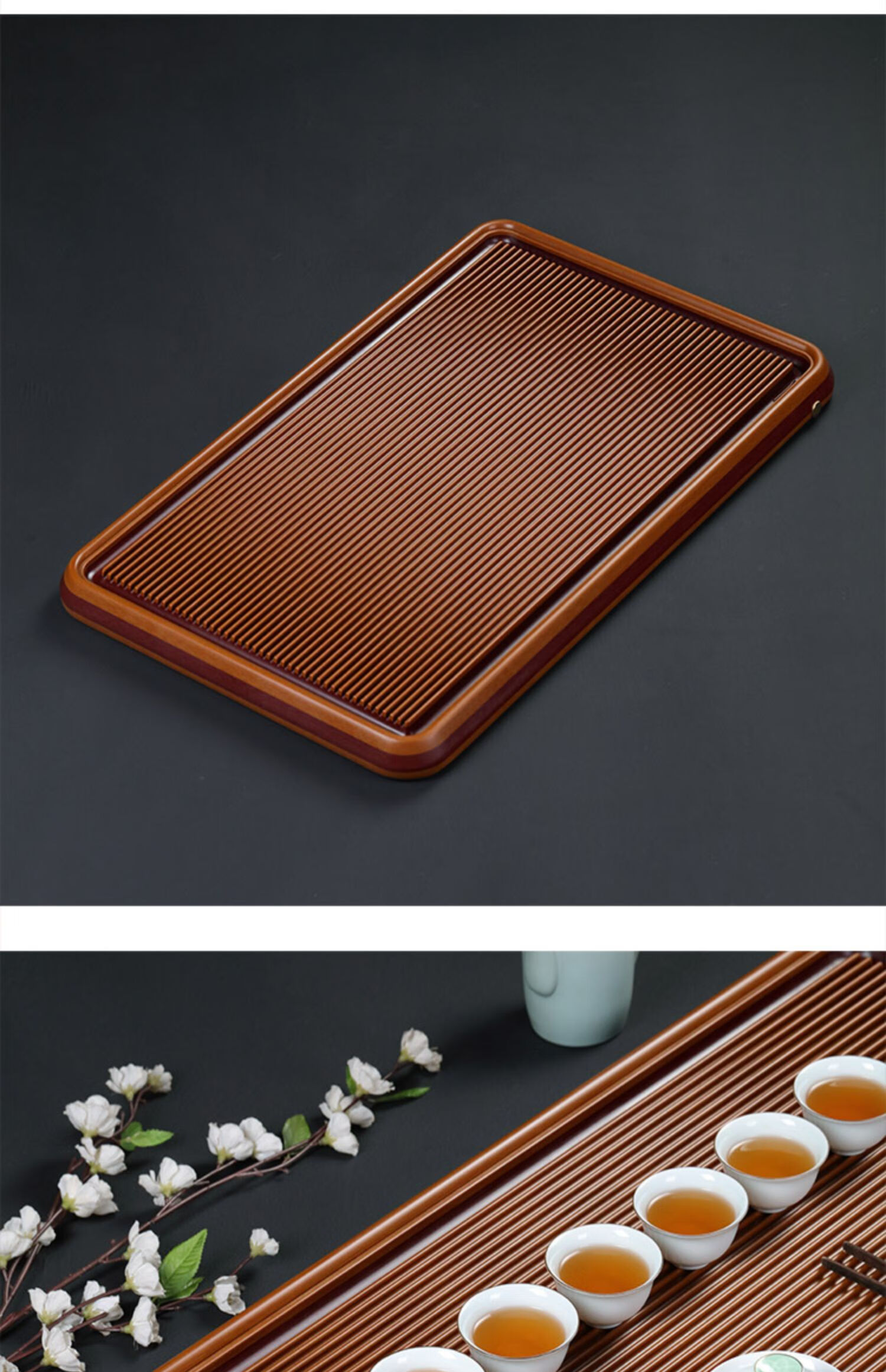 eojq 双色德国电木茶盘家用排水式托盘拼色台湾电胶木茶台茶海 橙金