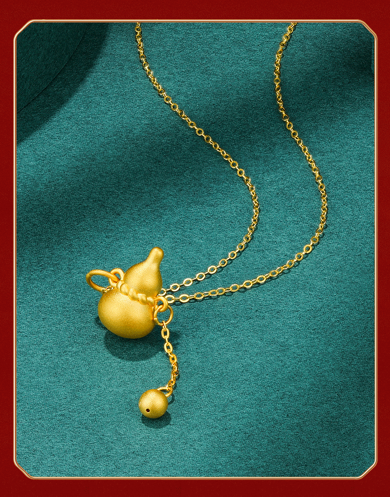 老凤凰珠宝999足金葫芦黄金吊坠女款3硬金葫芦圆珠转运珠流苏葫芦锁骨