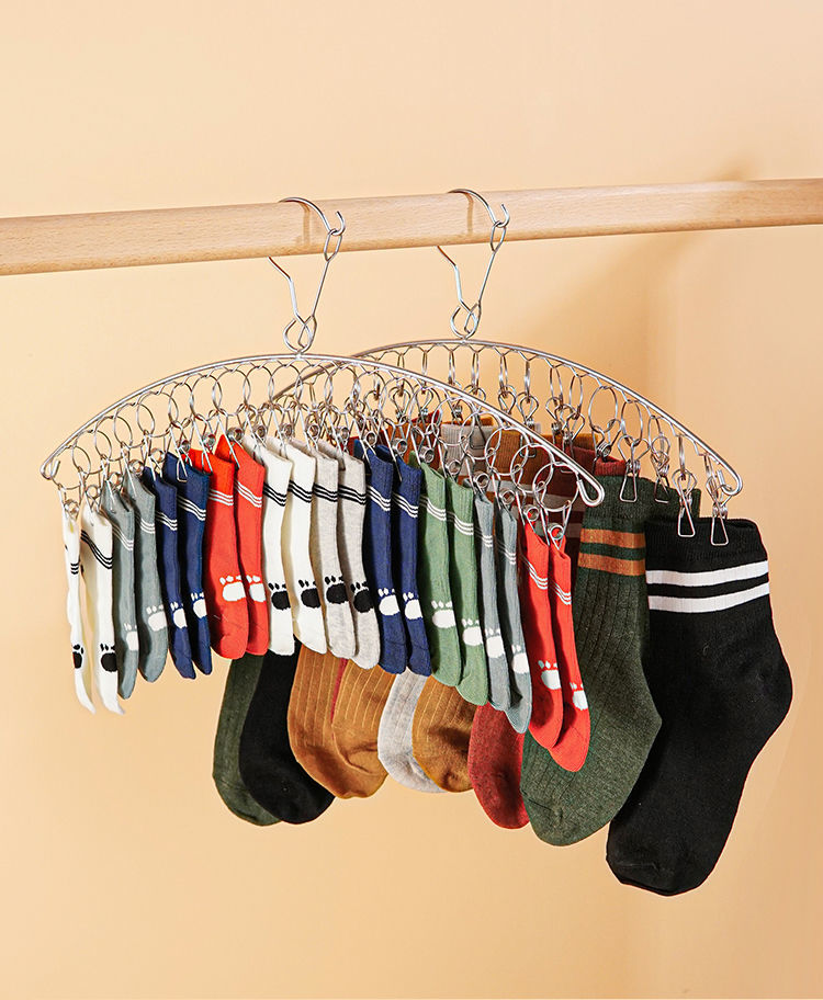 优优精选晒袜子神器衣架多夹子晾衣架家用挂衣袜架带夹子挂钩180度18