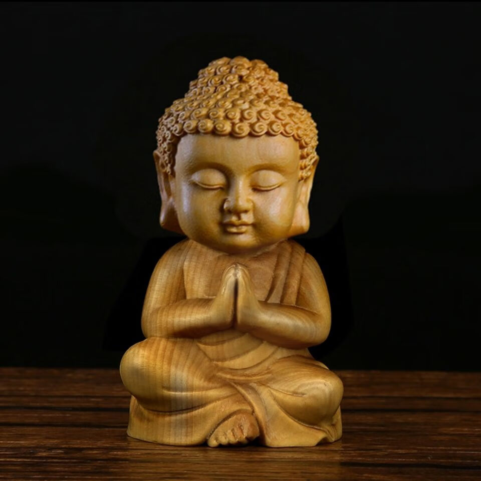 崖柏木雕小如来佛像释迦手把件文玩工艺品摆件木质雕刻礼品装饰品合掌