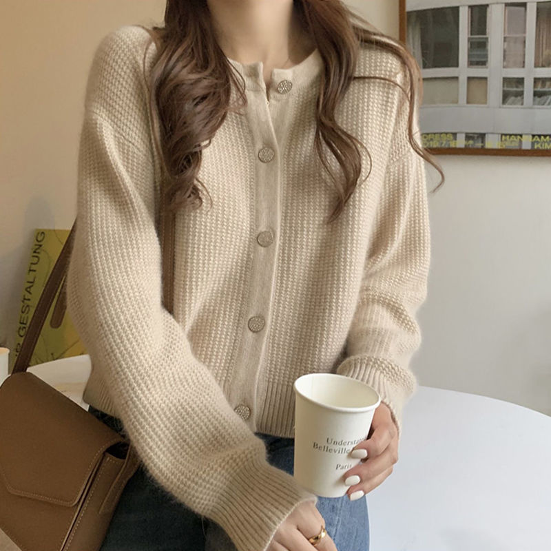 玉极虞针织衫毛衣女新款秋装网红温柔风毛衣外套女短款圆领上衣外搭