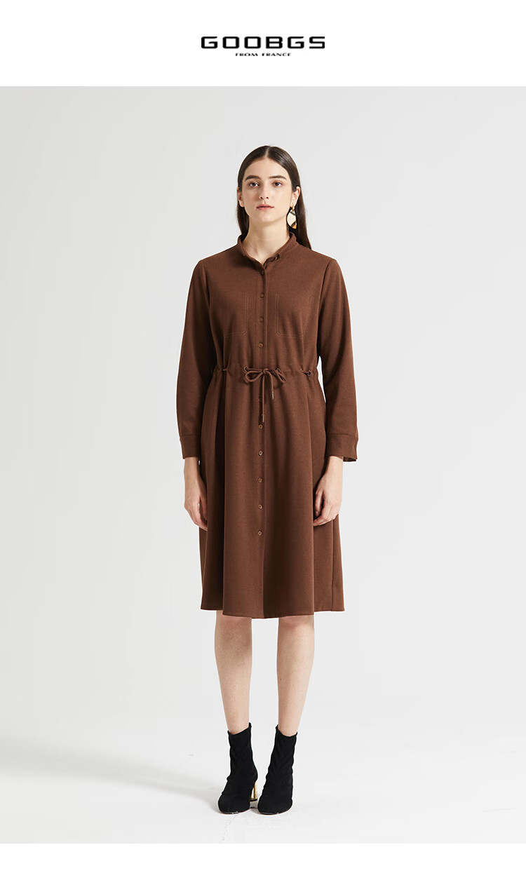 goobgs gb谷邦 连衣裙秋冬法式赫本风修身小香风裙子 雾沙色 xxl/175