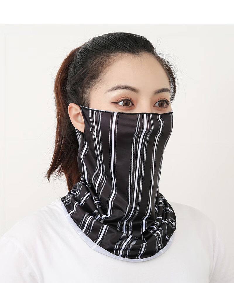 围巾夏天脖套女夏季围脖遮阳一体冰丝薄款丝巾男夏天围巾 纯黑 冰袖