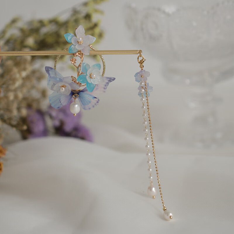 色彩古风蝴蝶流苏发簪小号后脑勺压发发夹仙气日常发环汉服头饰发簪