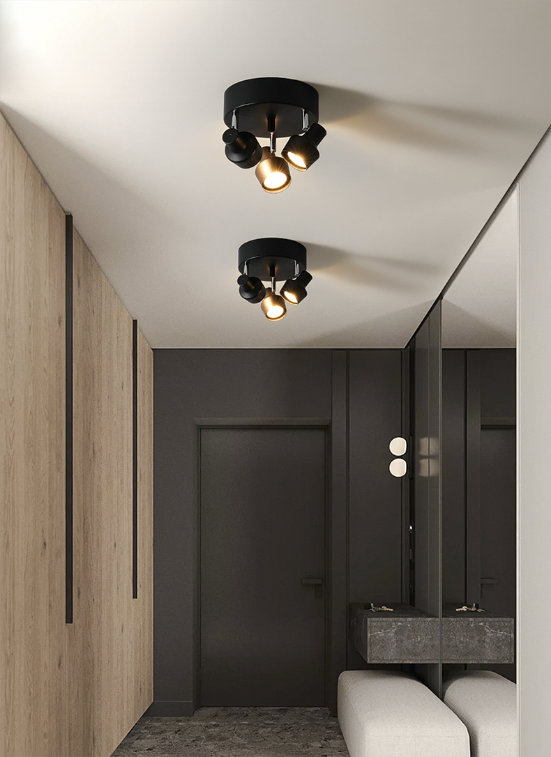 三头旋转射灯led明装筒灯客厅过道走廊灯现代简约北欧玄关灯创意嵌入