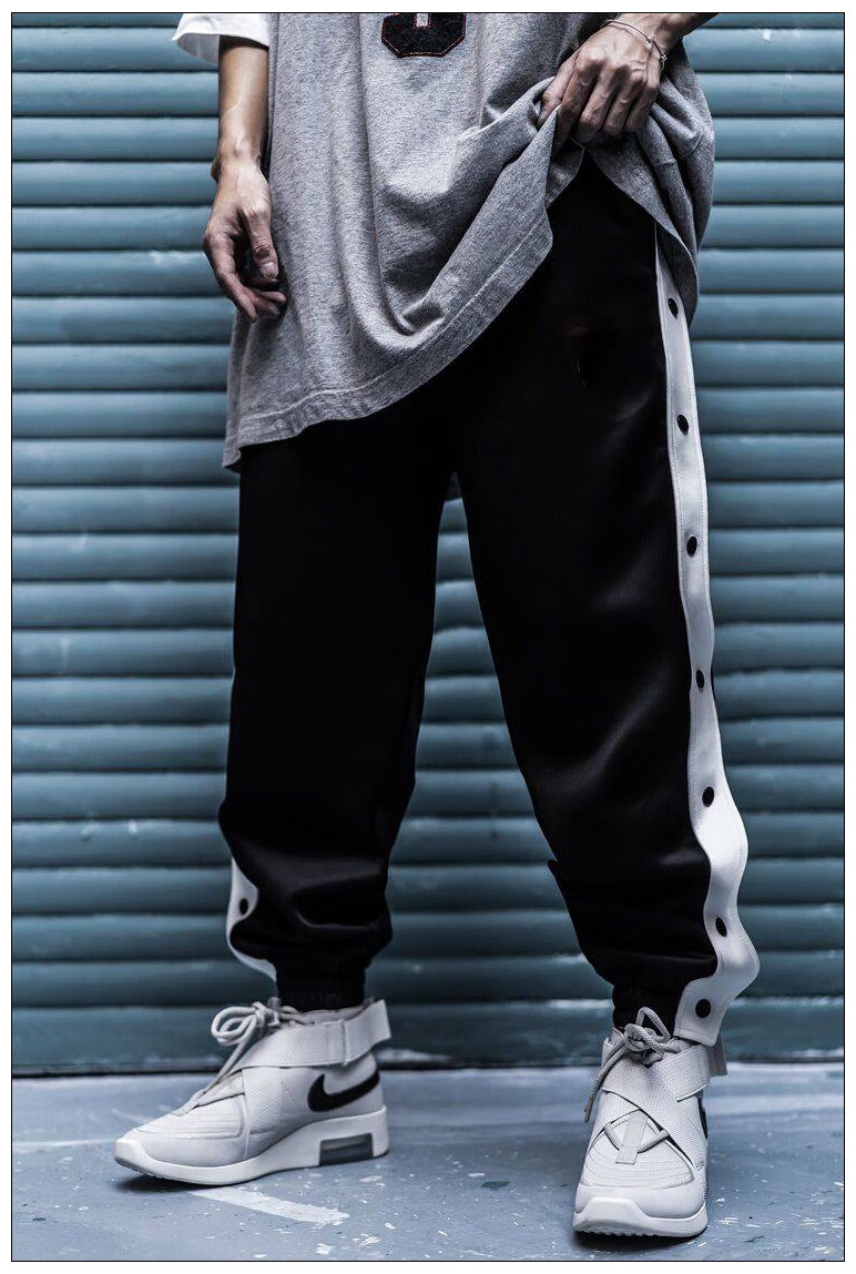 运动排扣裤秋季束脚全开扣篮球出场裤收脚排扣裤运动休闲训练纽扣长裤