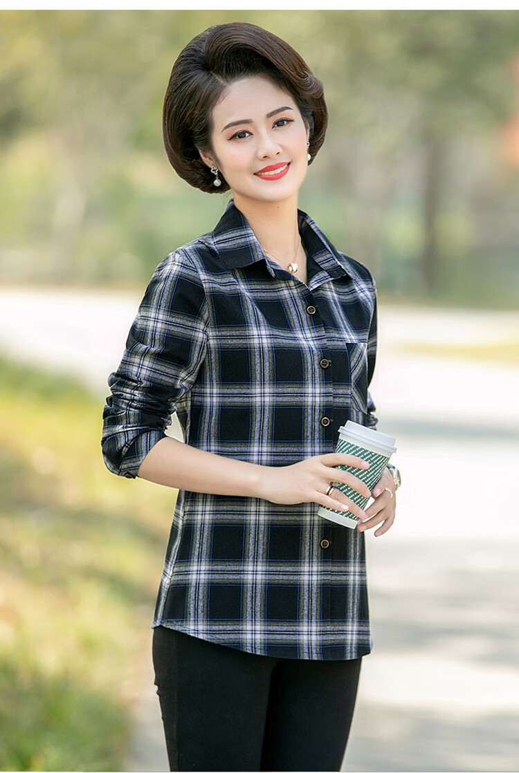 恒源祥同款妈妈装春季棉衬衫中年女士长袖上衣-岁中老年女装衬衣开衫