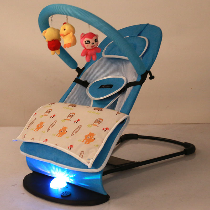 婴儿摇椅宝宝可睡可躺安抚摇篮宝宝紫色枕头被子加玩具架换洗布套一个