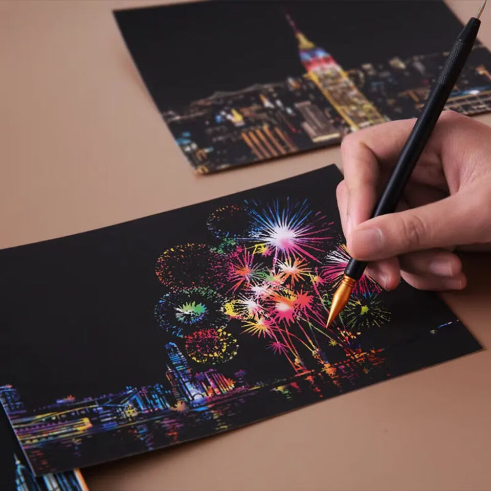 炫彩都市夜景刮刮画儿童刮画手工制作刮画纸创意diy玩具生日礼物新款