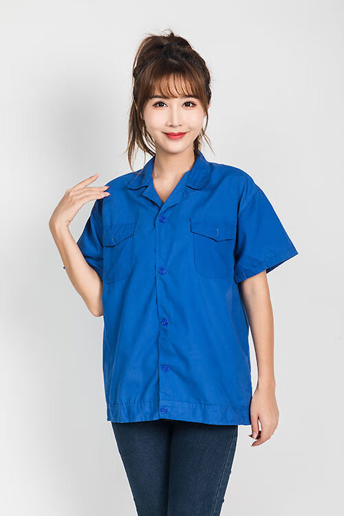 品信诚夏季工作服男女蓝色半袖上衣工厂汽修服劳保服夏天薄款短袖工装