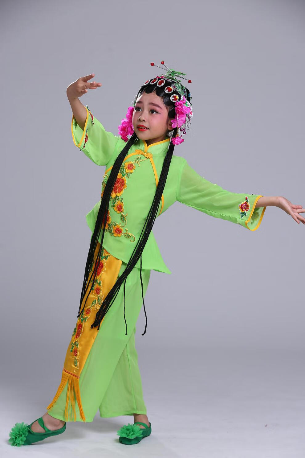 力始戏服儿童京剧俏花旦演出服舞蹈服小花旦幼儿戏曲表演服装黑色水鬓