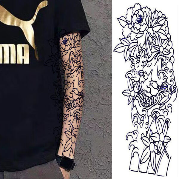 喻小熊纹身贴花臂仿真刺青花臂纹身割线纹身贴防水男女全臂般若逼真防