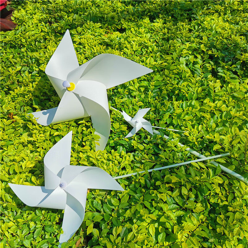 纯白色四叶大风车婚纱拍摄道具风车装饰户外旋转幼儿园玩具风车 银色