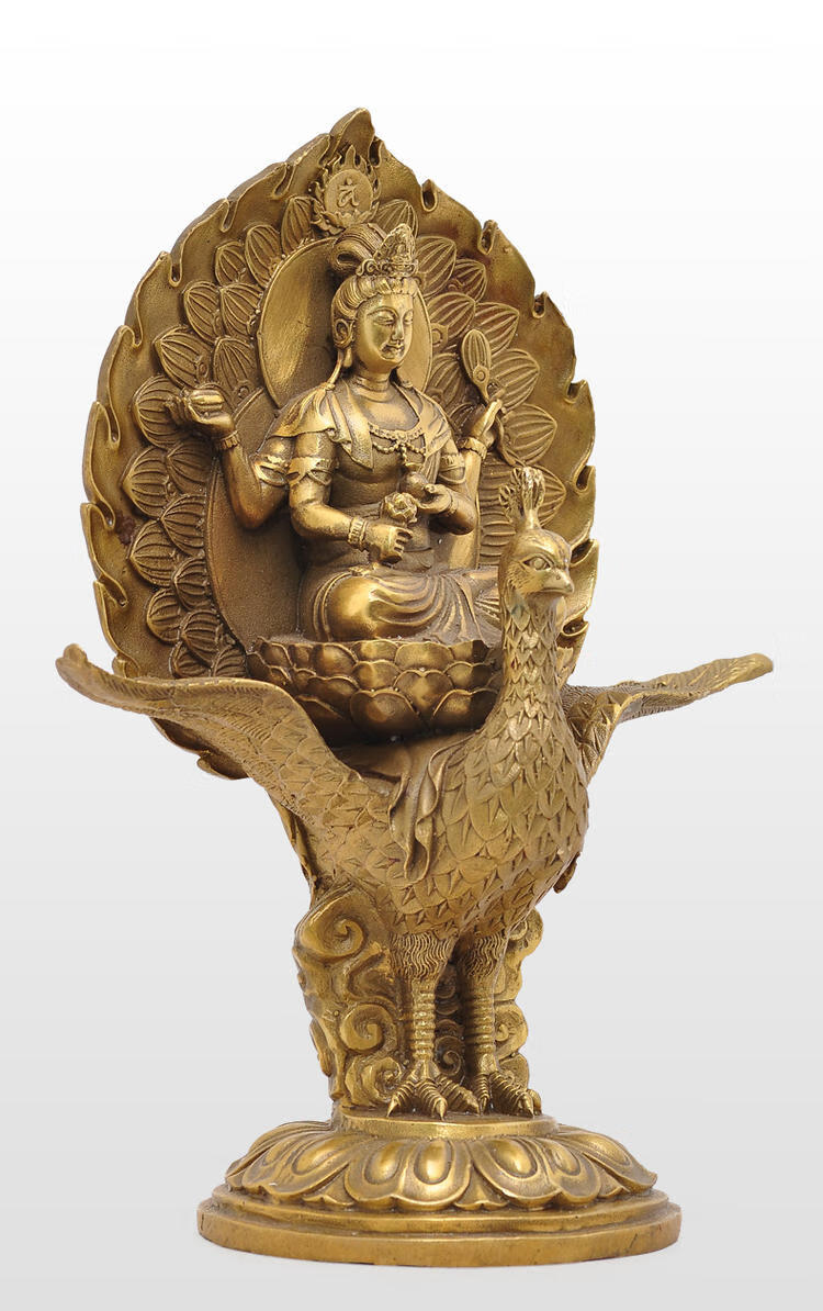 适用纯铜孔雀明王佛母佛堂供奉家用佛像摆件护世金刚宗教风水玄关摆设