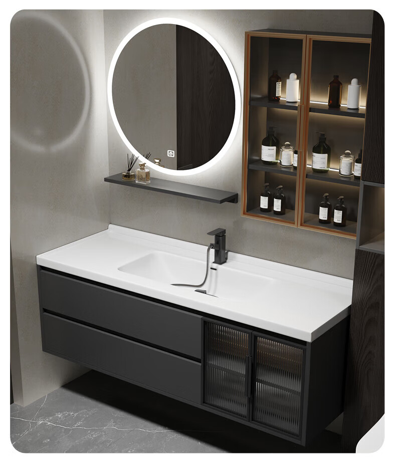 法恩莎(faenza)现代简约陶瓷一体盆浴室柜实木洗脸洗手台盆组合洗漱台